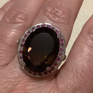 NWOT STERLING SILVER 925 SMOKY TOPAZ LARGE STONE WOMAN RING SIZE US 8​​​